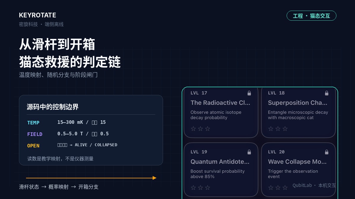从滑杆到开箱：QubitLab 猫态救援关卡的参数映射与胜利闸门工程
