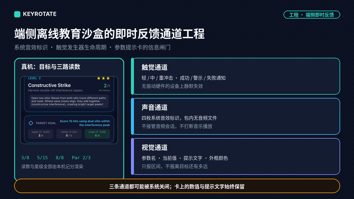 端侧离线教育沙盒的即时反馈通道工程：系统音效标识、触觉发生器生命周期与参数提示卡的信息闸门